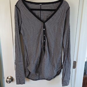 lululemon athletica Charcoal and Black Striped V-Neck Long Sleeve